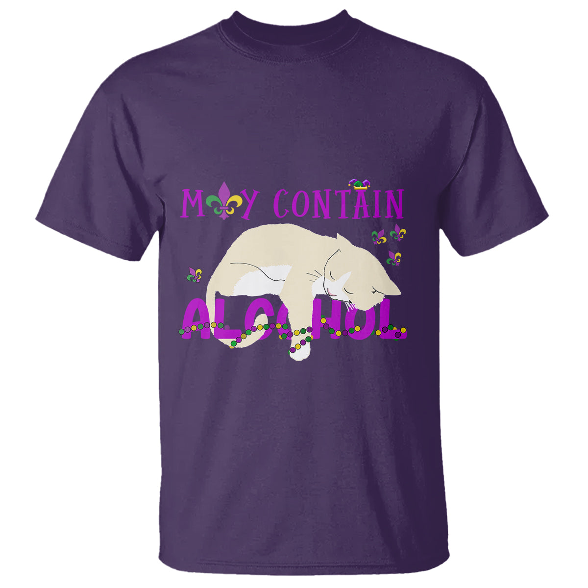Funny Mardi Gras Drunk Cat T Shirt May Contain Alcohol Drinking Lover - Wonder Print Shop