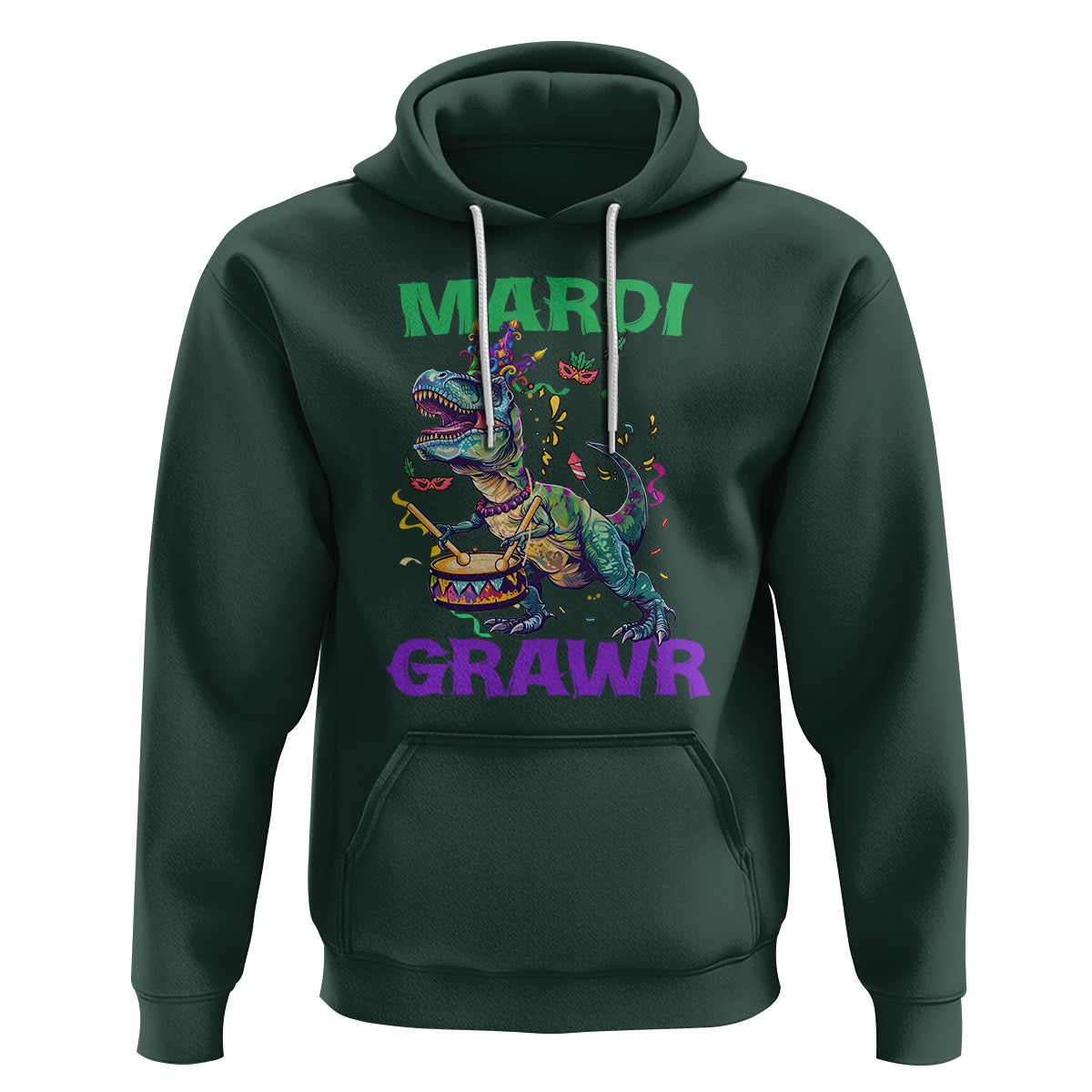 Funny Mardi Gras Dinosaur Hoodie Mardi Grawr Rex - Wonder Print Shop