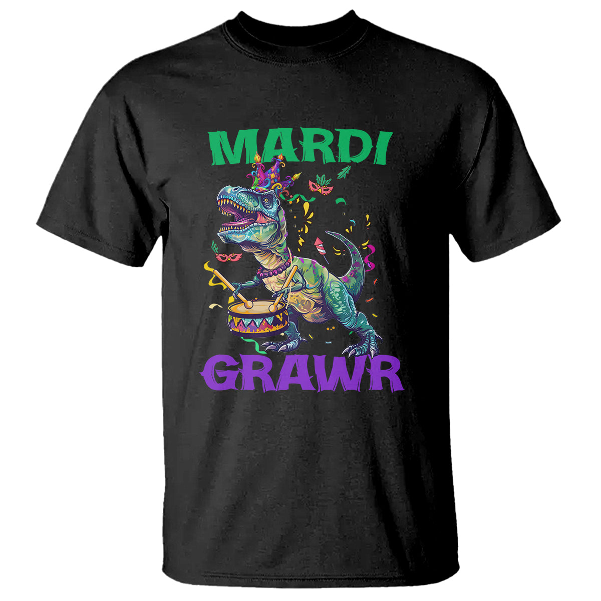 Funny Mardi Gras Dinosaur T Shirt Mardi Grawr Rex