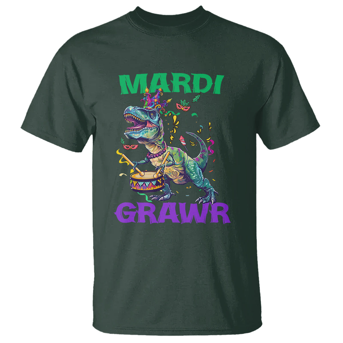 Funny Mardi Gras Dinosaur T Shirt Mardi Grawr Rex - Wonder Print Shop