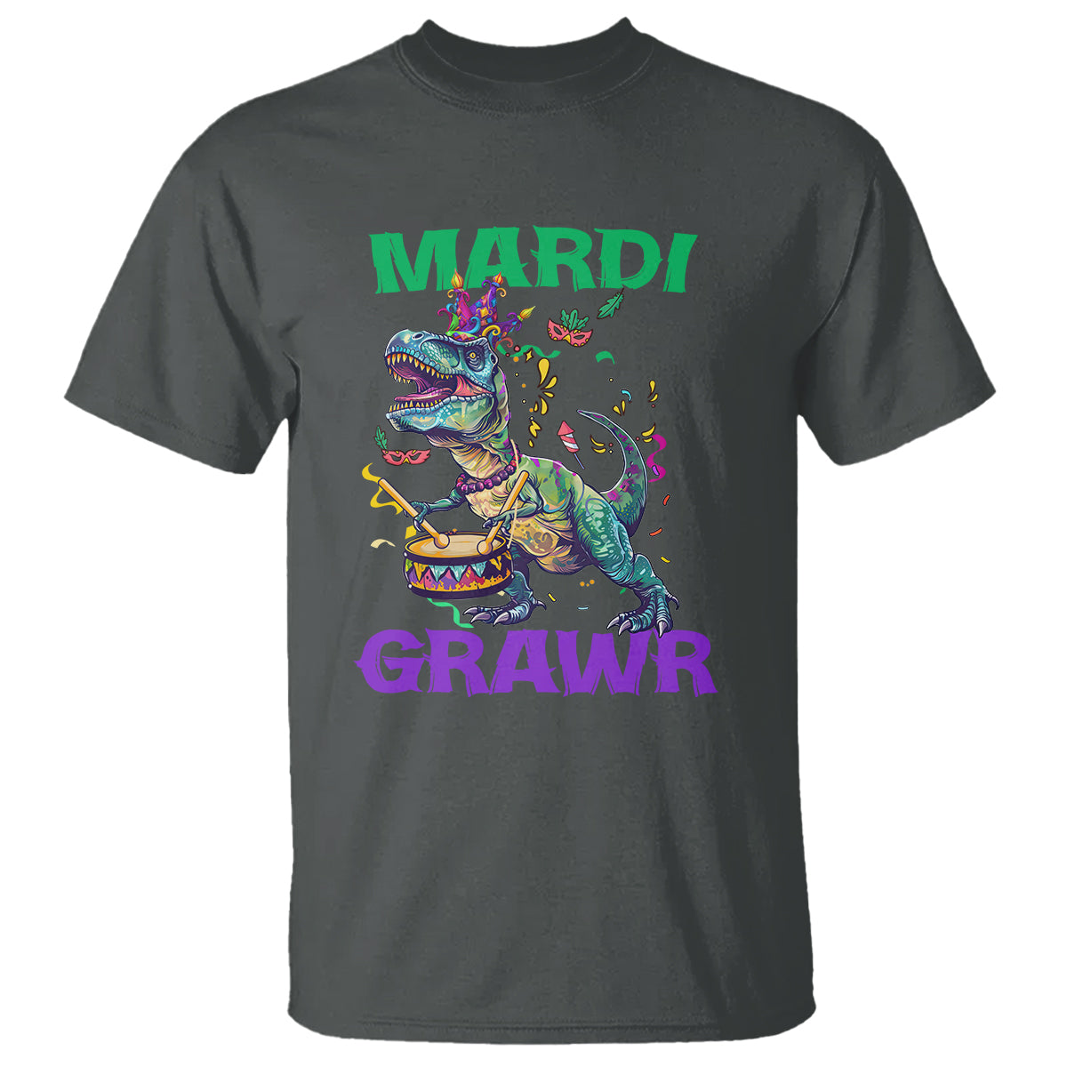 Funny Mardi Gras Dinosaur T Shirt Mardi Grawr Rex - Wonder Print Shop