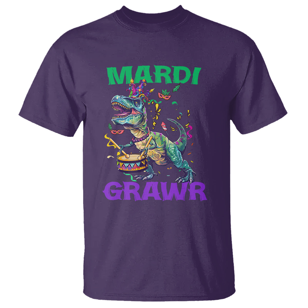 Funny Mardi Gras Dinosaur T Shirt Mardi Grawr Rex - Wonder Print Shop