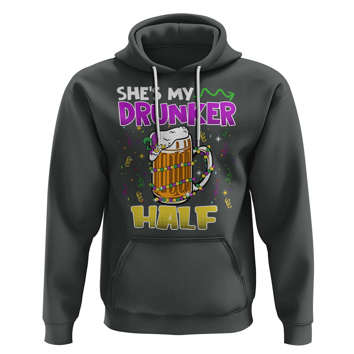 Funny Mardi Gras Drinking Couple Matching Hoodie She's My Drunker Half - Wonder Print Shop