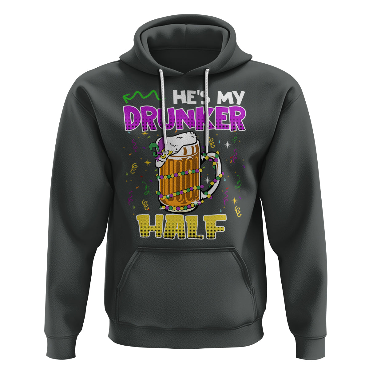Funny Mardi Gras Drinking Couple Matching Hoodie He's My Drunker Half - Wonder Print Shop