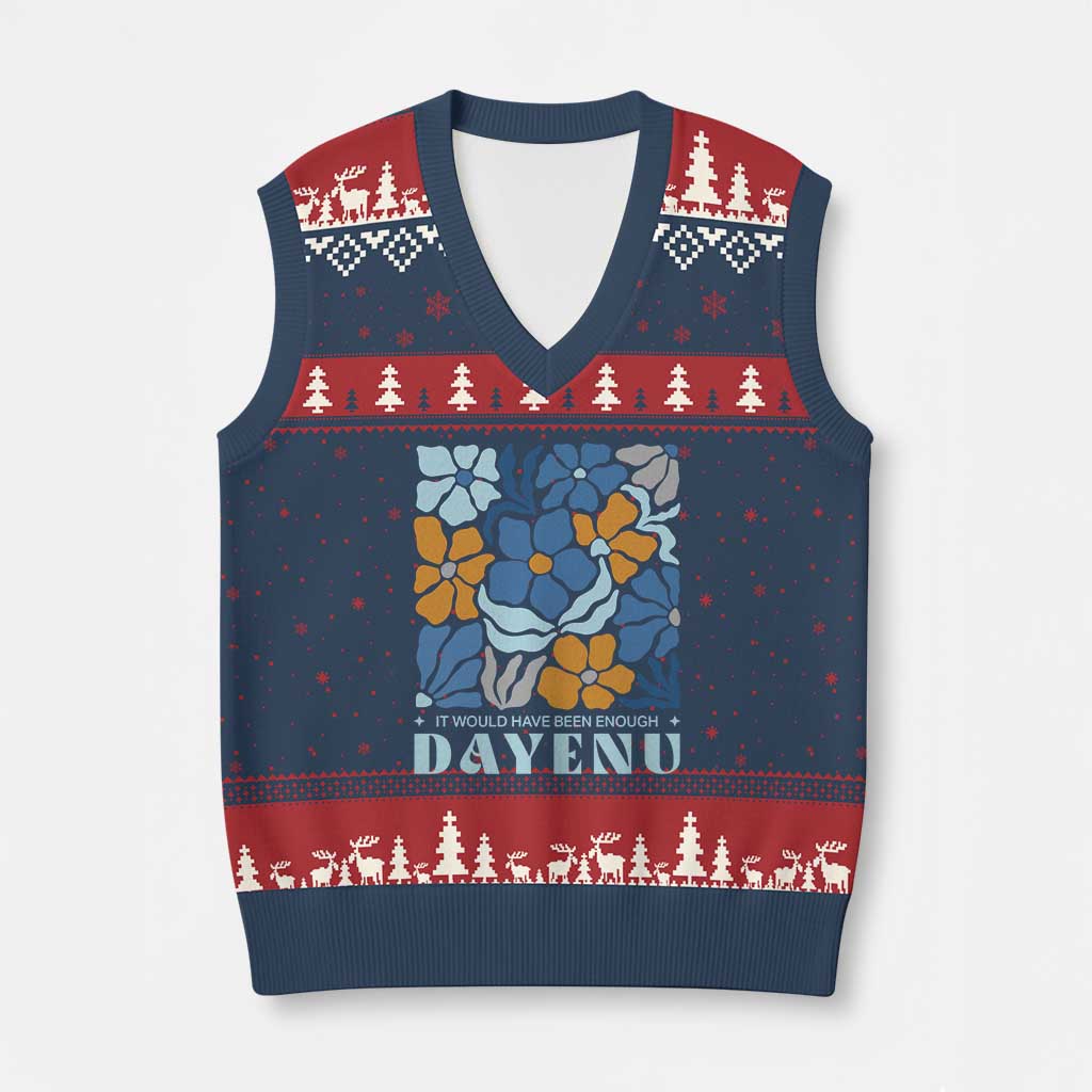 Dayenu Passover Jewish Holiday Floral Retro V-Neck Knit Sweater Vest It Would Have Been Enough Meaningful Seder Gift