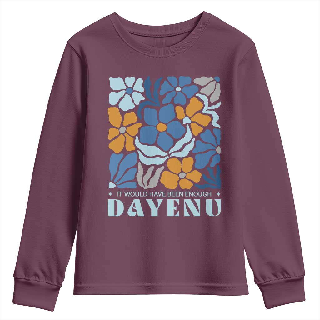Dayenu Passover Jewish Holiday Floral Retro Youth Sweatshirt It Would Have Been Enough Meaningful Seder Gift
