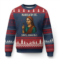 Funny Biblical Jael Nailed It Vintage Ugly Christmas Sweater Strong Woman Bible Story Dark Humor Meme