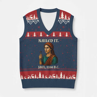 Funny Biblical Jael Nailed It Vintage V-Neck Knit Sweater Vest Strong Woman Bible Story Dark Humor Meme