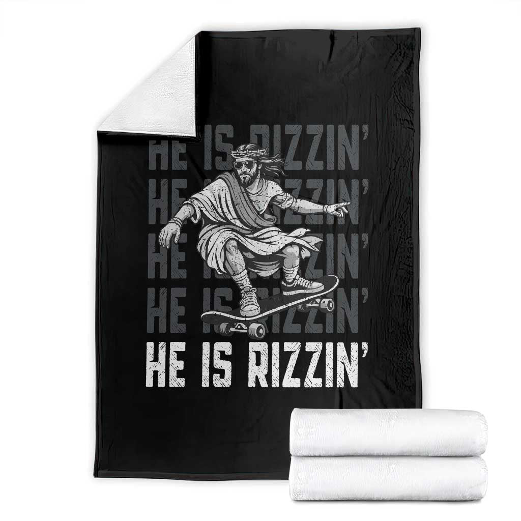 He Is Rizzin Funny Christian Easter Skateboarding Jesus Meme Throw Blanket Faith Humor Trendy Youth Gift