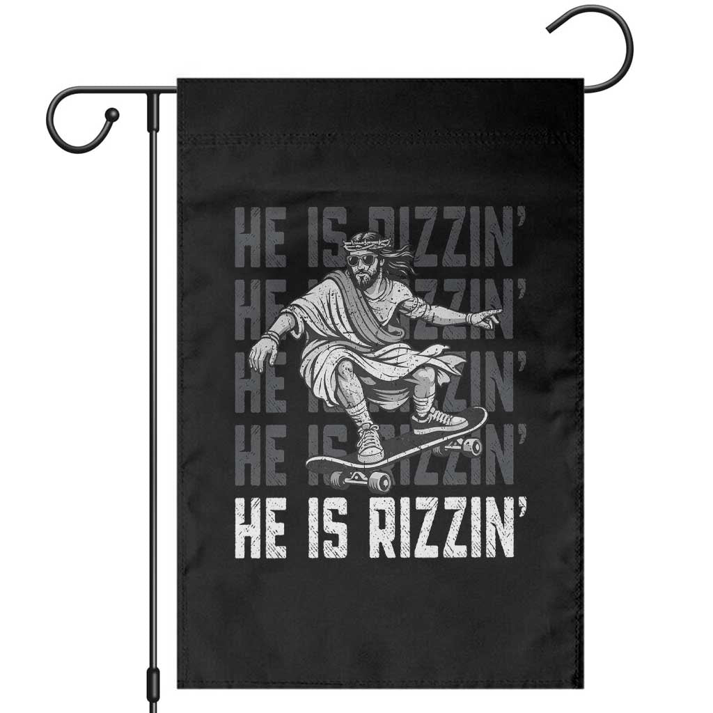 He Is Rizzin Funny Christian Easter Skateboarding Jesus Meme Garden Flag Faith Humor Trendy Youth Gift