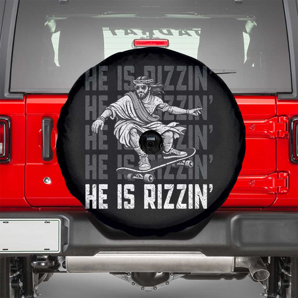 He Is Rizzin Funny Christian Easter Skateboarding Jesus Meme Spare Tire Cover Faith Humor Trendy Youth Gift