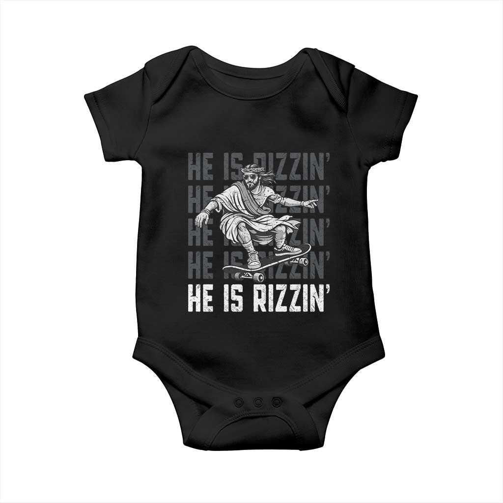 He Is Rizzin Funny Christian Easter Skateboarding Jesus Meme Baby Onesie Faith Humor Trendy Youth Gift