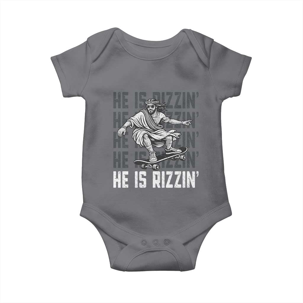 He Is Rizzin Funny Christian Easter Skateboarding Jesus Meme Baby Onesie Faith Humor Trendy Youth Gift