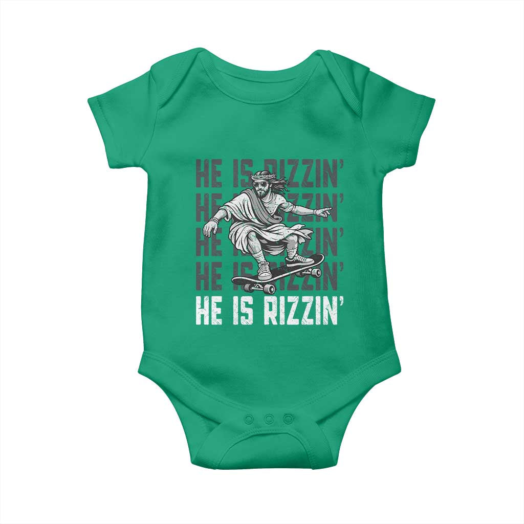 He Is Rizzin Funny Christian Easter Skateboarding Jesus Meme Baby Onesie Faith Humor Trendy Youth Gift