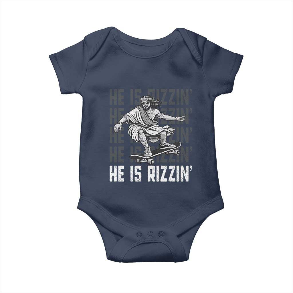 He Is Rizzin Funny Christian Easter Skateboarding Jesus Meme Baby Onesie Faith Humor Trendy Youth Gift