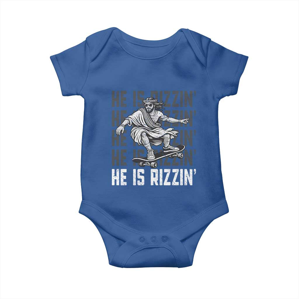 He Is Rizzin Funny Christian Easter Skateboarding Jesus Meme Baby Onesie Faith Humor Trendy Youth Gift