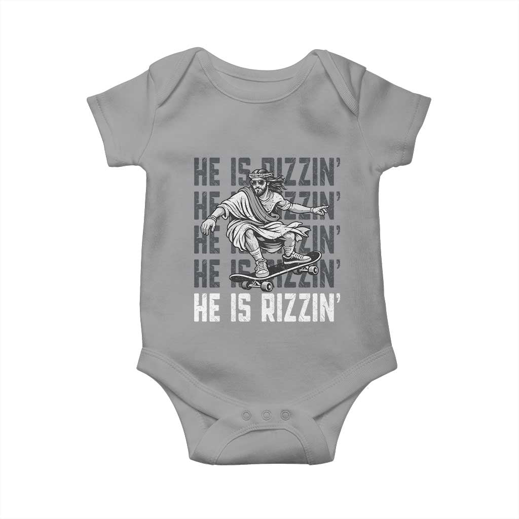 He Is Rizzin Funny Christian Easter Skateboarding Jesus Meme Baby Onesie Faith Humor Trendy Youth Gift
