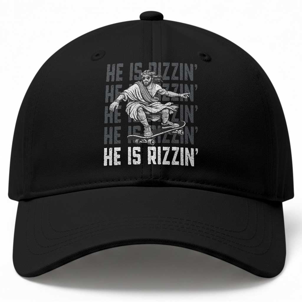 He Is Rizzin Funny Christian Easter Skateboarding Jesus Meme Baseball Cap Faith Humor Trendy Youth Gift