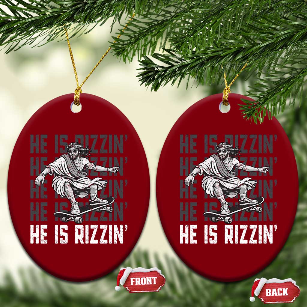 He Is Rizzin Funny Christian Easter Skateboarding Jesus Meme Ceramic Ornament Faith Humor Trendy Youth Gift