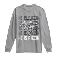He Is Rizzin Funny Christian Easter Skateboarding Jesus Meme Long Sleeve Shirt Faith Humor Trendy Youth Gift