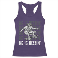 He Is Rizzin Funny Christian Easter Skateboarding Jesus Meme Racerback Tank Top Faith Humor Trendy Youth Gift