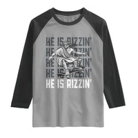 He Is Rizzin Funny Christian Easter Skateboarding Jesus Meme Raglan Shirt Faith Humor Trendy Youth Gift