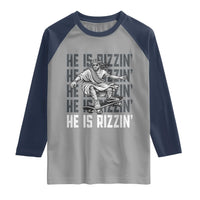 He Is Rizzin Funny Christian Easter Skateboarding Jesus Meme Raglan Shirt Faith Humor Trendy Youth Gift