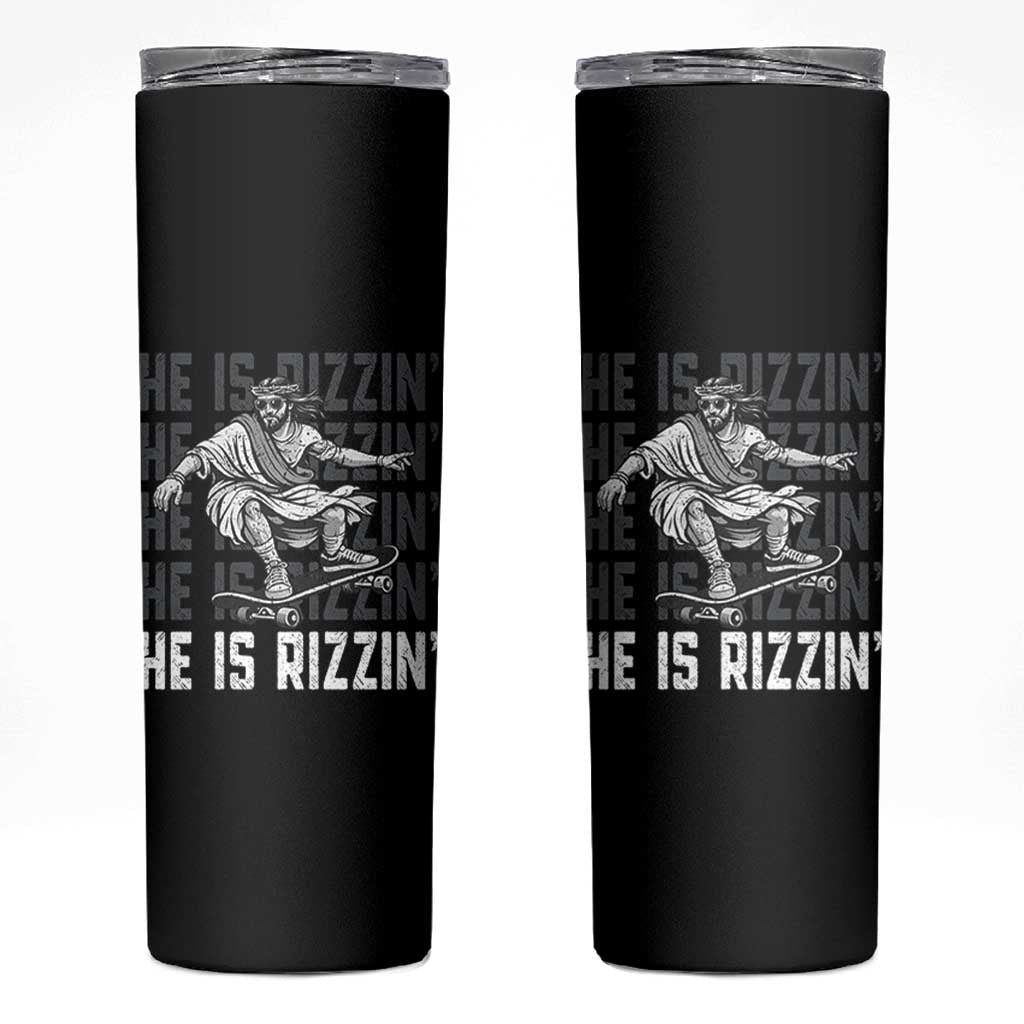 He Is Rizzin Funny Christian Easter Skateboarding Jesus Meme Skinny Tumbler Faith Humor Trendy Youth Gift