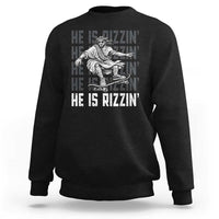 He Is Rizzin Funny Christian Easter Skateboarding Jesus Meme Sweatshirt Faith Humor Trendy Youth Gift