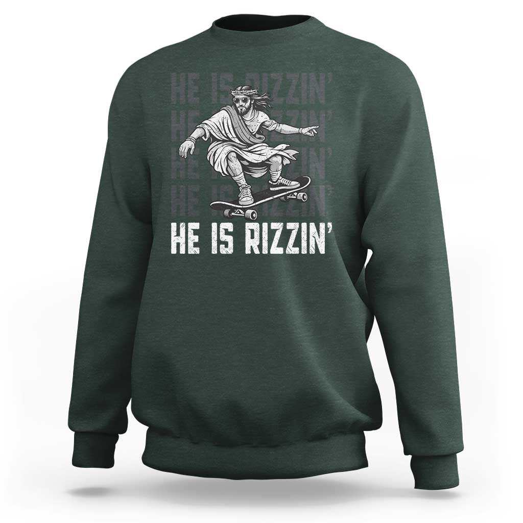 He Is Rizzin Funny Christian Easter Skateboarding Jesus Meme Sweatshirt Faith Humor Trendy Youth Gift