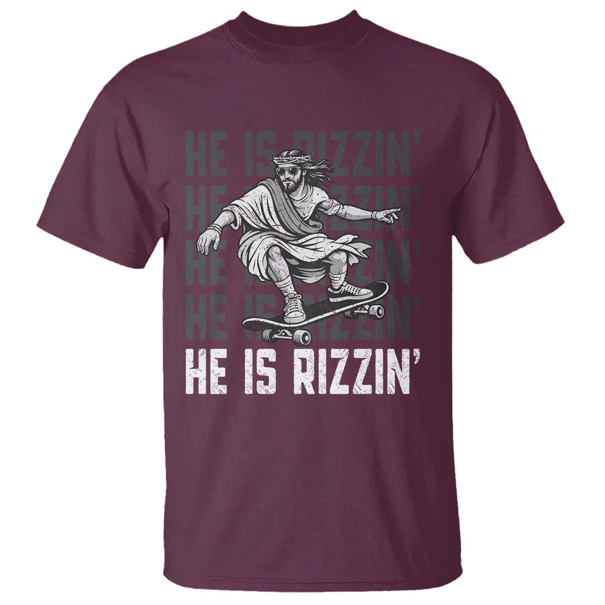 He Is Rizzin Funny Christian Easter Skateboarding Jesus Meme T Shirt Faith Humor Trendy Youth Gift