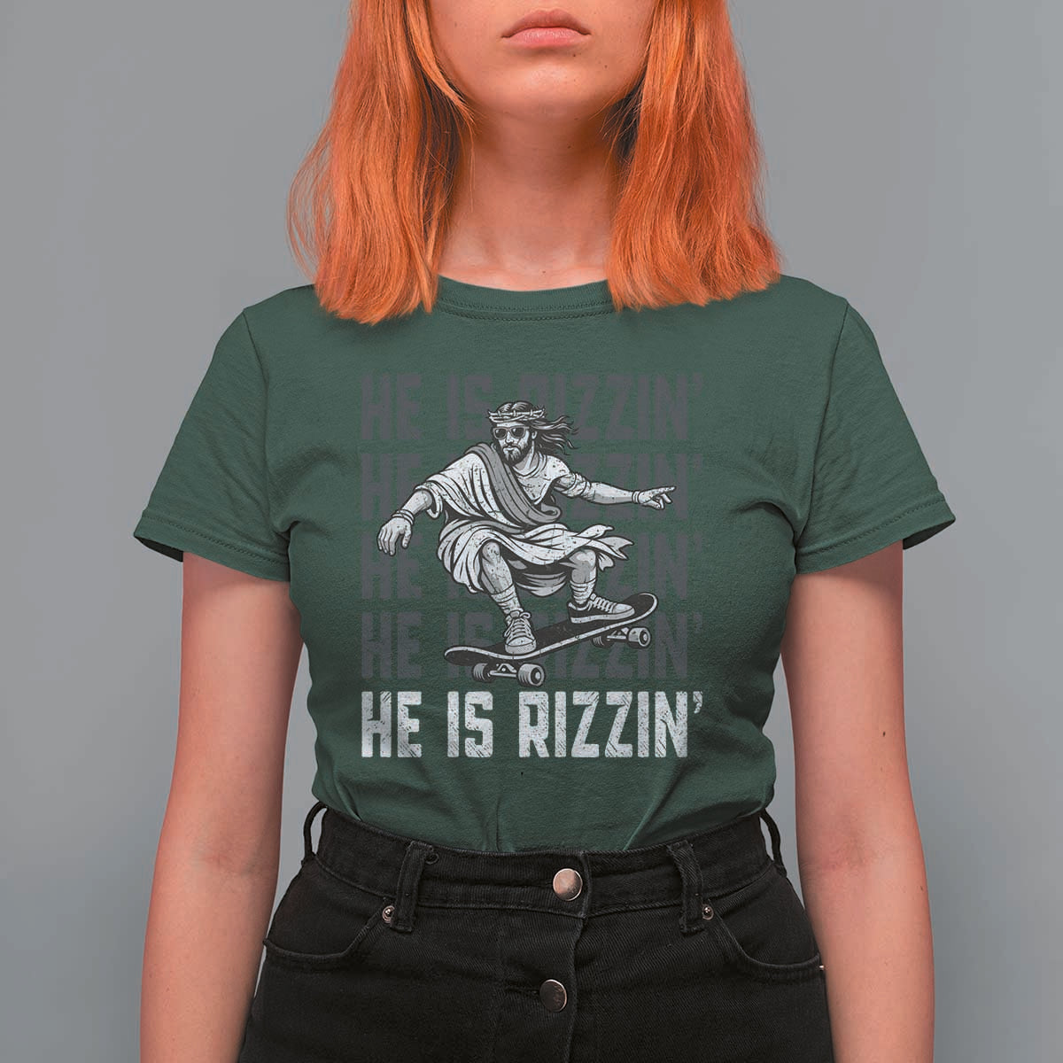 He Is Rizzin Funny Christian Easter Skateboarding Jesus Meme T Shirt For Women Faith Humor Trendy Youth Gift
