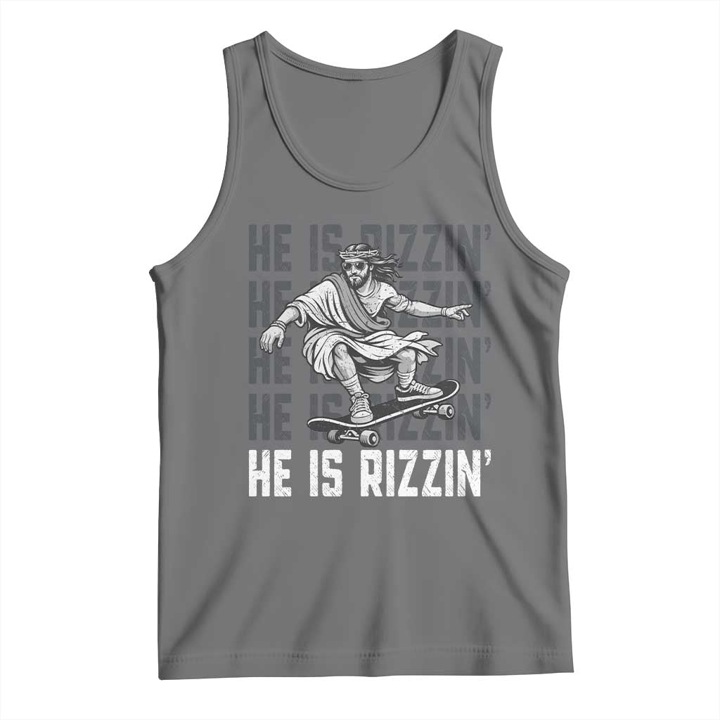 He Is Rizzin Funny Christian Easter Skateboarding Jesus Meme Tank Top Faith Humor Trendy Youth Gift