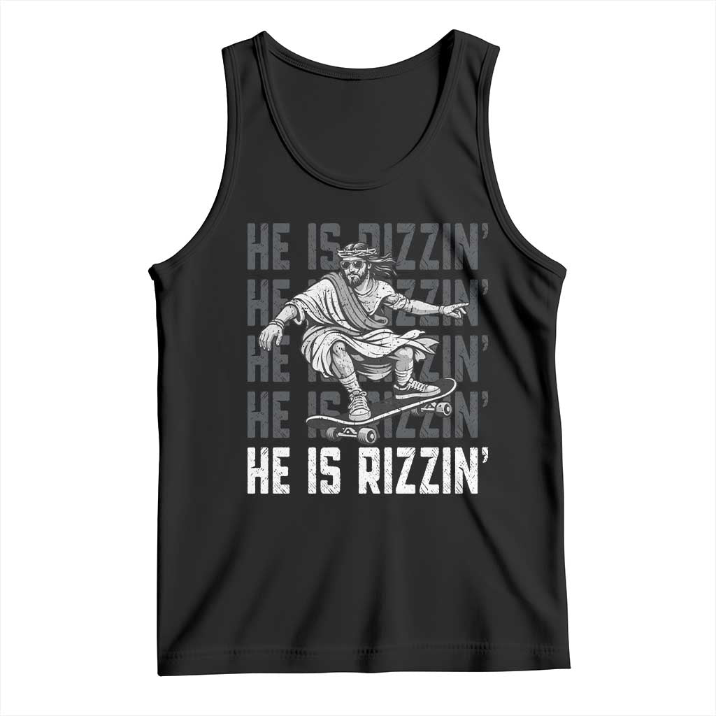 He Is Rizzin Funny Christian Easter Skateboarding Jesus Meme Tank Top Faith Humor Trendy Youth Gift