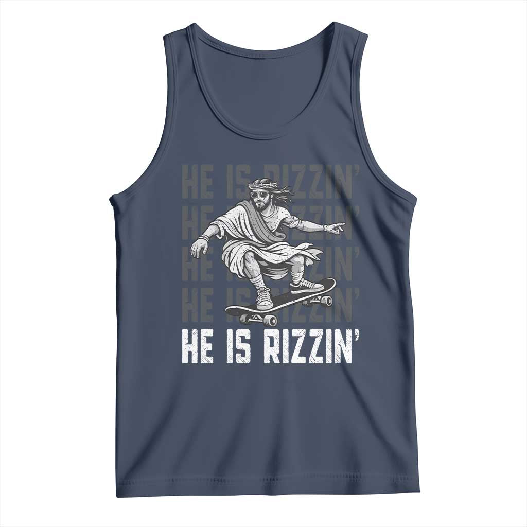 He Is Rizzin Funny Christian Easter Skateboarding Jesus Meme Tank Top Faith Humor Trendy Youth Gift