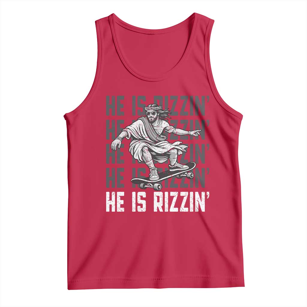 He Is Rizzin Funny Christian Easter Skateboarding Jesus Meme Tank Top Faith Humor Trendy Youth Gift
