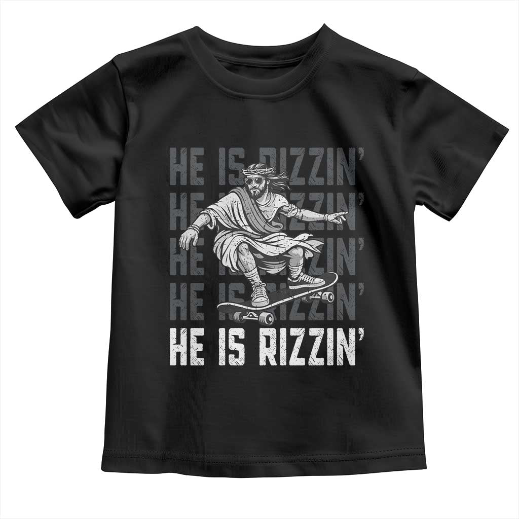 He Is Rizzin Funny Christian Easter Skateboarding Jesus Meme Toddler T Shirt Faith Humor Trendy Youth Gift