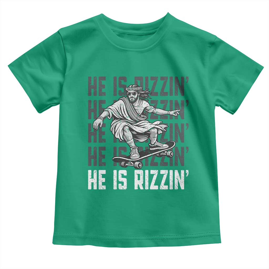 He Is Rizzin Funny Christian Easter Skateboarding Jesus Meme Toddler T Shirt Faith Humor Trendy Youth Gift