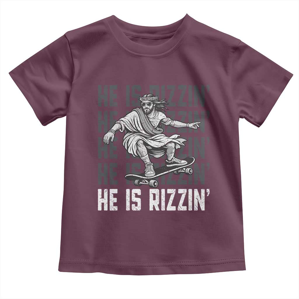 He Is Rizzin Funny Christian Easter Skateboarding Jesus Meme Toddler T Shirt Faith Humor Trendy Youth Gift