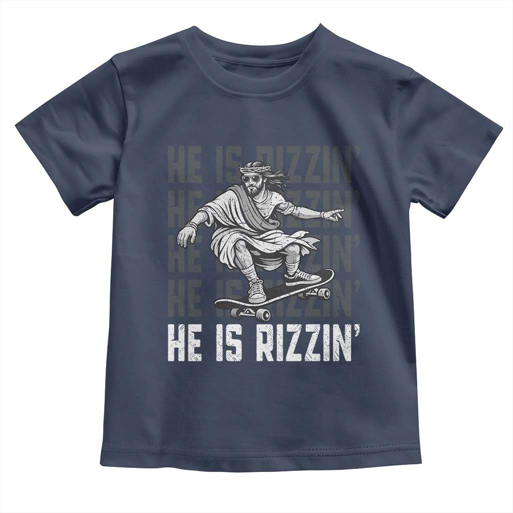 He Is Rizzin Funny Christian Easter Skateboarding Jesus Meme Toddler T Shirt Faith Humor Trendy Youth Gift