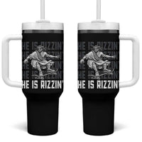 He Is Rizzin Funny Christian Easter Skateboarding Jesus Meme Tumbler With Handle Faith Humor Trendy Youth Gift