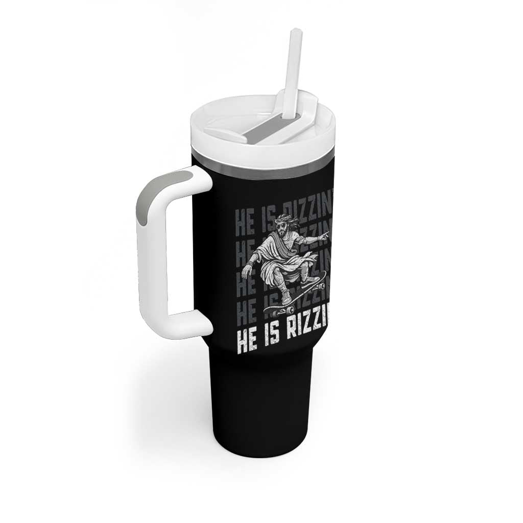 He Is Rizzin Funny Christian Easter Skateboarding Jesus Meme Tumbler With Handle Faith Humor Trendy Youth Gift