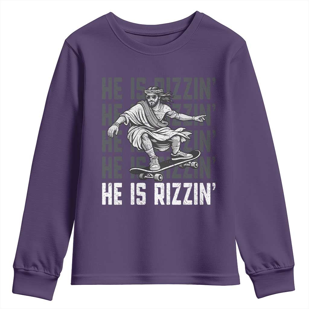 He Is Rizzin Funny Christian Easter Skateboarding Jesus Meme Youth Sweatshirt Faith Humor Trendy Youth Gift