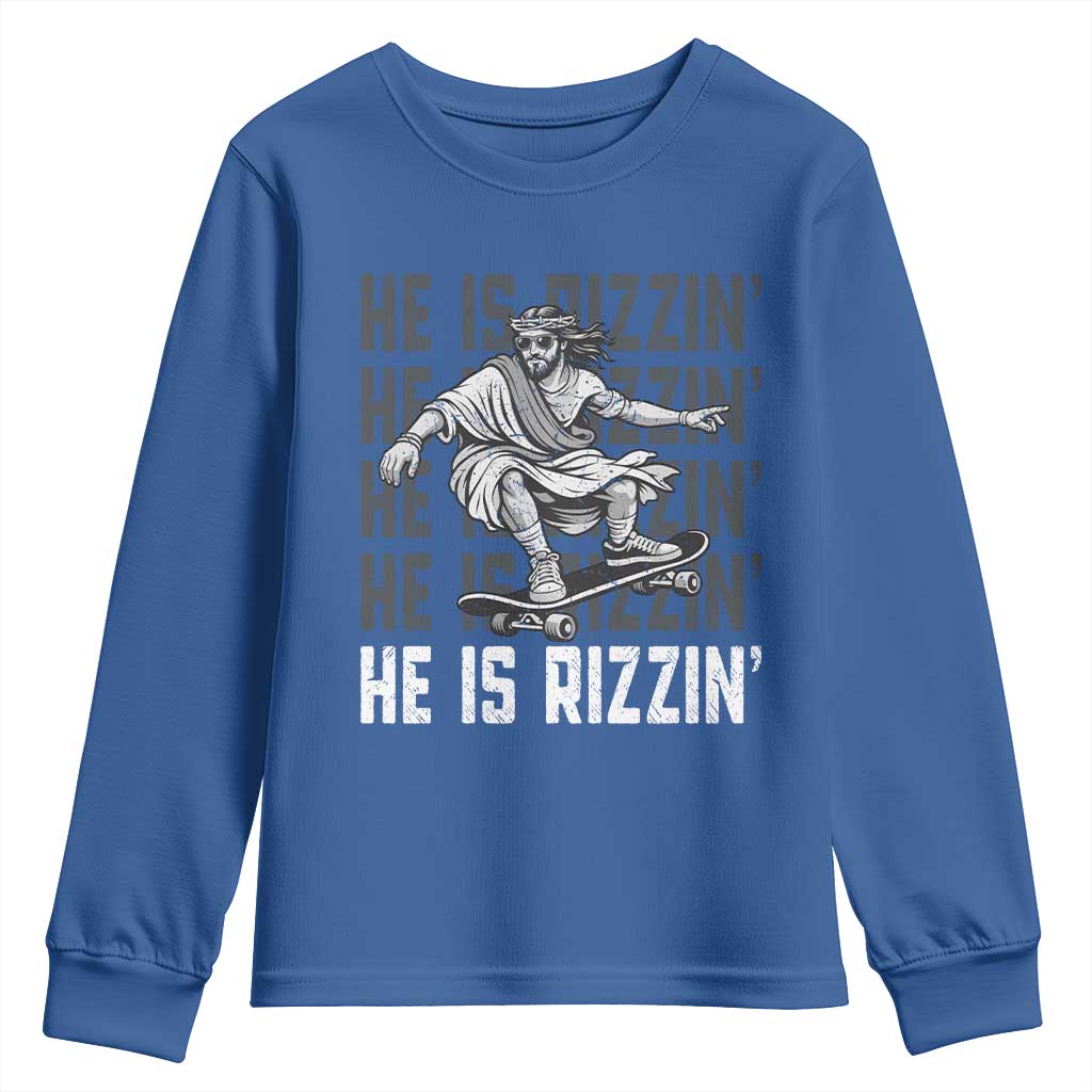 He Is Rizzin Funny Christian Easter Skateboarding Jesus Meme Youth Sweatshirt Faith Humor Trendy Youth Gift