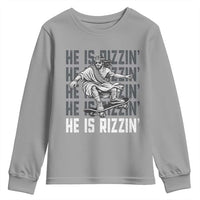 He Is Rizzin Funny Christian Easter Skateboarding Jesus Meme Youth Sweatshirt Faith Humor Trendy Youth Gift