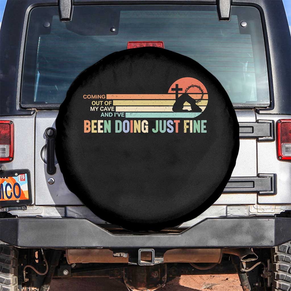 Retro Coming Out Of My Cave Christian Easter Parody Spare Tire Cover I’ve Been Doing Just Fine Resurrection Humor Faith Gift