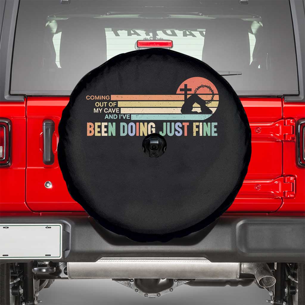 Retro Coming Out Of My Cave Christian Easter Parody Spare Tire Cover I’ve Been Doing Just Fine Resurrection Humor Faith Gift