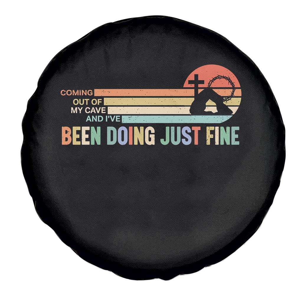 Retro Coming Out Of My Cave Christian Easter Parody Spare Tire Cover I’ve Been Doing Just Fine Resurrection Humor Faith Gift