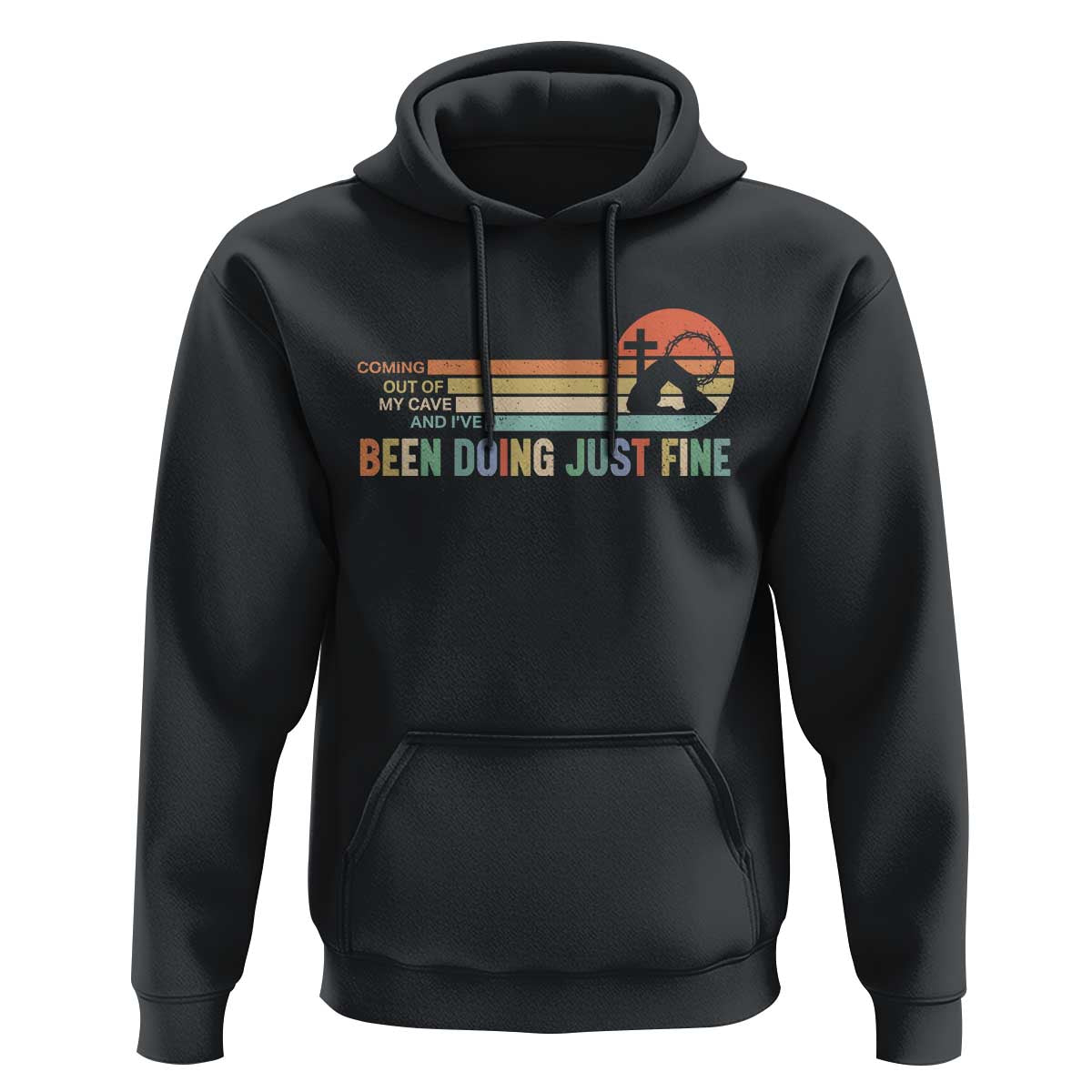 Retro Coming Out Of My Cave Christian Easter Parody Hoodie I’ve Been Doing Just Fine Resurrection Humor Faith Gift