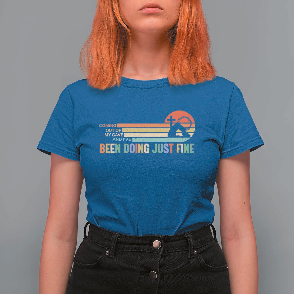 Retro Coming Out Of My Cave Christian Easter Parody T Shirt For Women I’ve Been Doing Just Fine Resurrection Humor Faith Gift